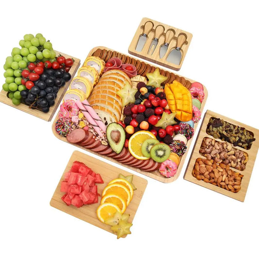 Cheese  Board Tray Set with Stainless Steel Knives, Slates and Bowls.