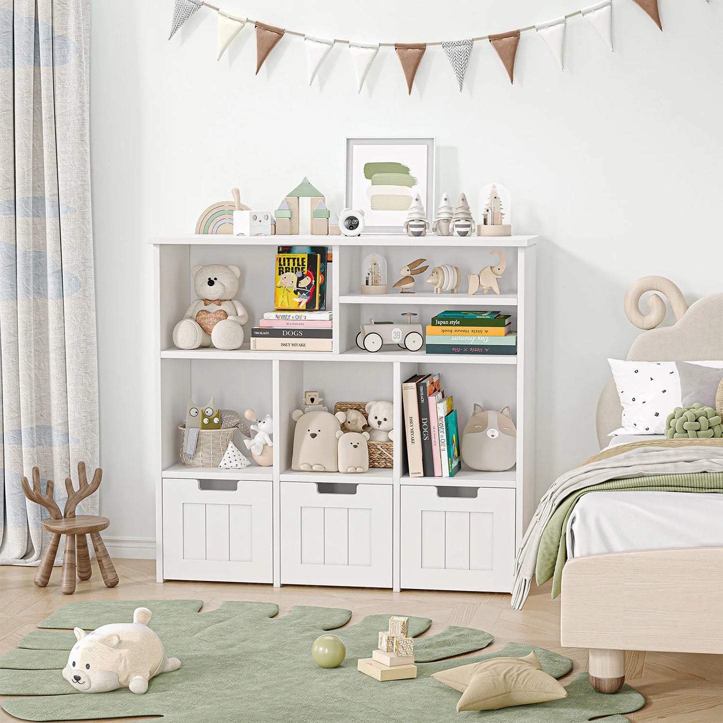 2-Shelf Toy and Book Organizer with 3 Removable Drawers