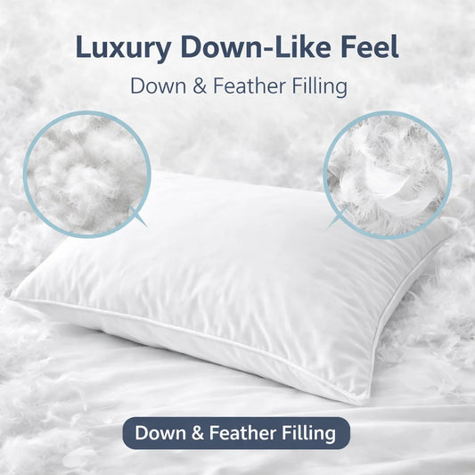 2 pcs / 1 pair 100% cotton goose down feather bed sleeping pillow