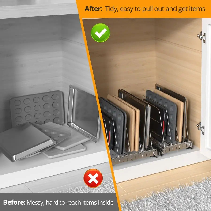 Stainless Steel Sliding Rack Cabinet Organizer for Cutting Board, Cookie Sheet, Baking Sheet,