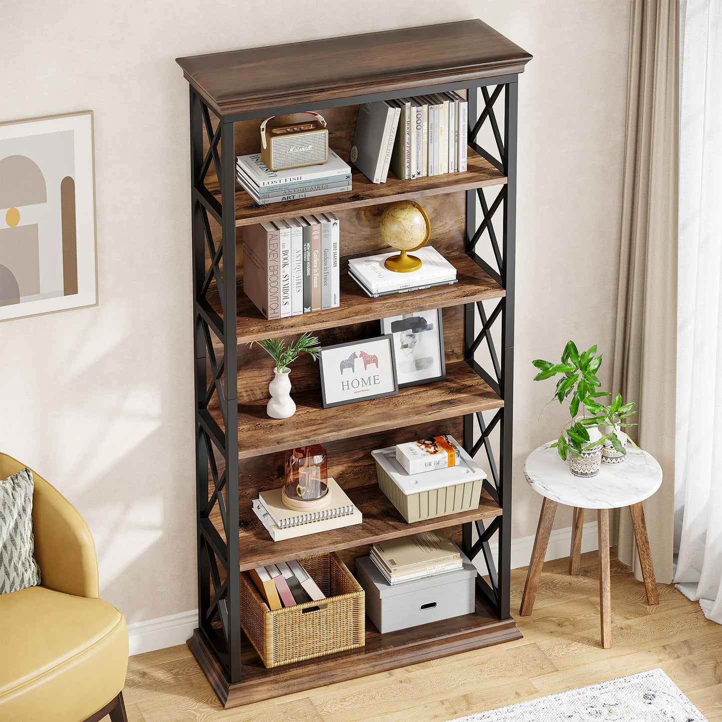 5 Shelf Industrial Display Bookshelf , 71 Inches