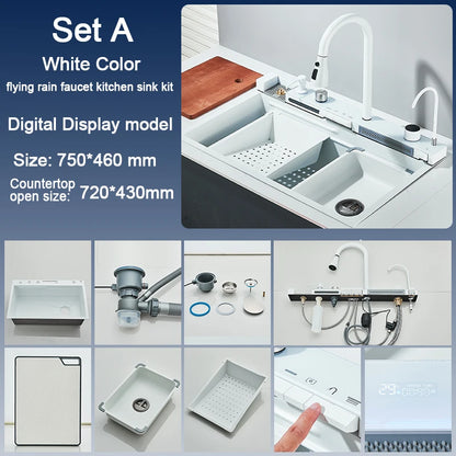 304 Stainless Steel Kitchen Sink with Digital Display Waterfall Faucet
