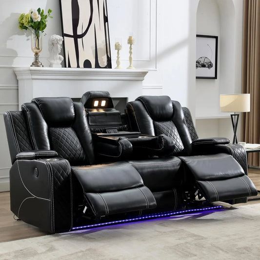 Power Reclining Sofa 0 Gravity w/ Wireless Charger, LED Floor Lights, Reading Light, Drop-down Table USB/Type-C Port(070)