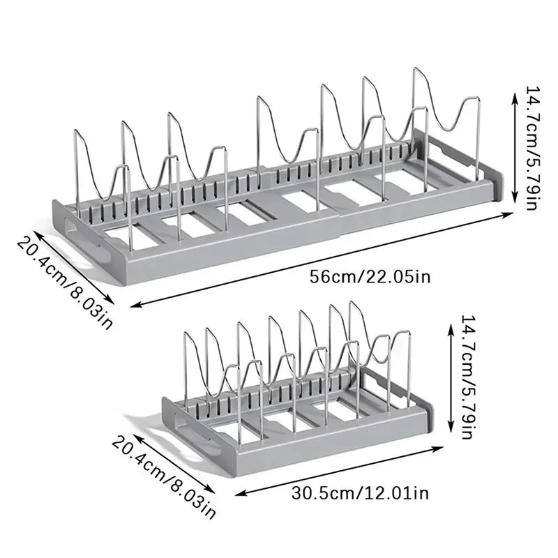 Under Counter Expandable Kitchen Pot & Pan Organizer with 7 Adjustable Dividers