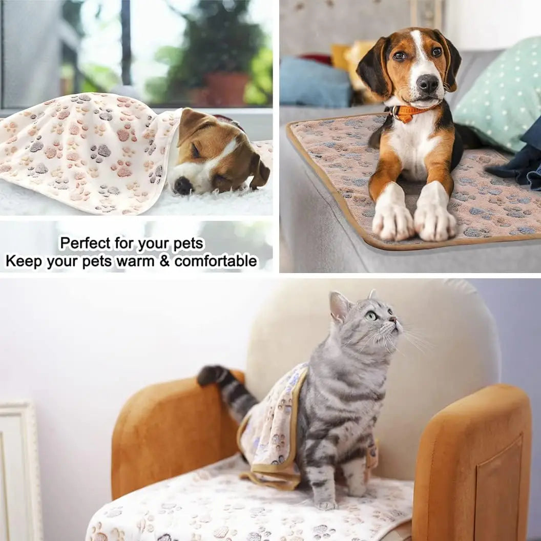 3-Pack Soft Fleece Pet Blankets for Cats and Dogs, Warm Flannel Sleep Mat