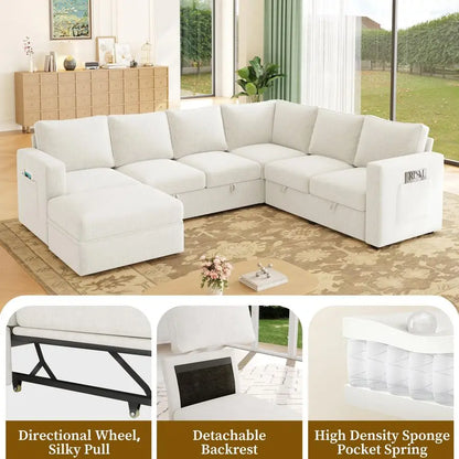83.5 Modern 5 Seat Sectional Sleeper Sofa with Pull Out Couch
