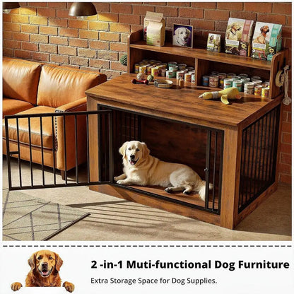 Extra Heavy Duty Large Dog Crate 43.3 in with Storage and 4 Hooks,