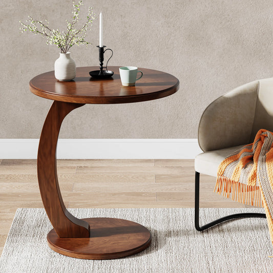 Wood C-Shaped Side or End Table