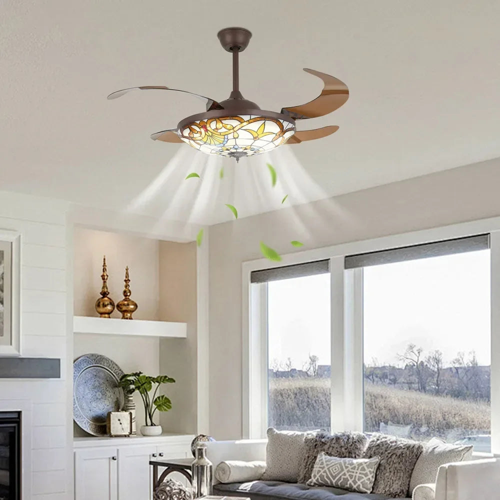 42 in Tiffany Style 3 Speed Ceiling Fan W/ 3 Color Changing LED Lights and Remote Control,