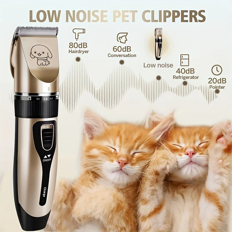 Low Noise Rechargeable Pet Hair Clippers with Adjustable Speeds and 4 Guide Combs