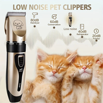 Low Noise Rechargeable Pet Hair Clippers with Adjustable Speeds and 4 Guide Combs