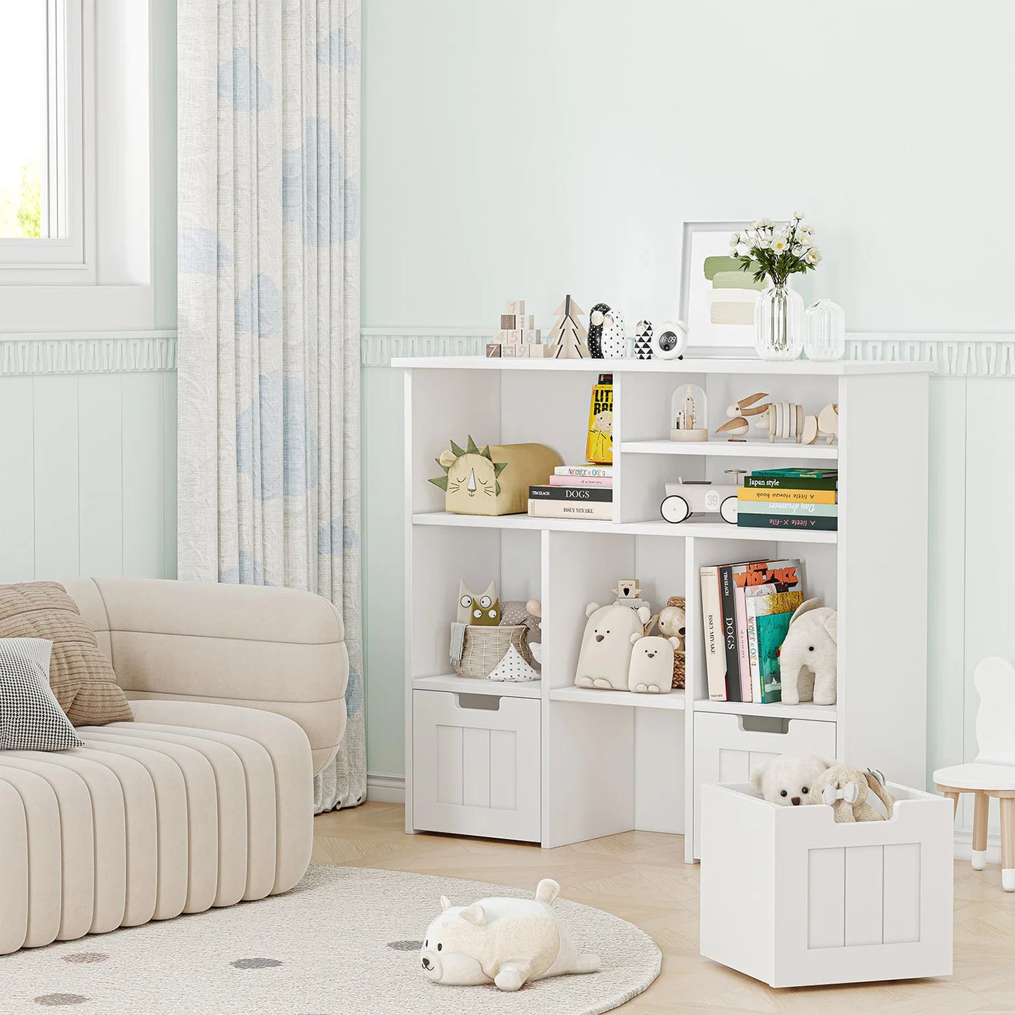 2-Shelf Toy and Book Organizer with 3 Removable Drawers