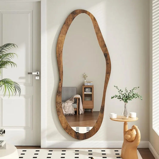 47x20 Vintage Irregular Full Length Wood Framed Wall Mirror.  Asymmetrical for Bathroom Bedroom Living Room Entry