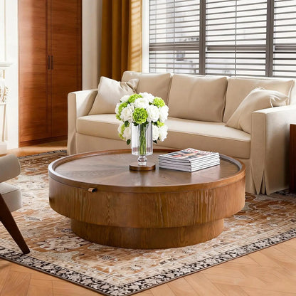 Modern Storage Round Drum Coffee Table with Removable Lid,