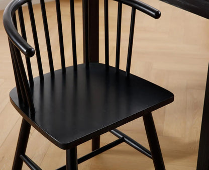 Set of 4 Black Wooden Farmhouse Dining Chairs with Wide Curved Spindle Back