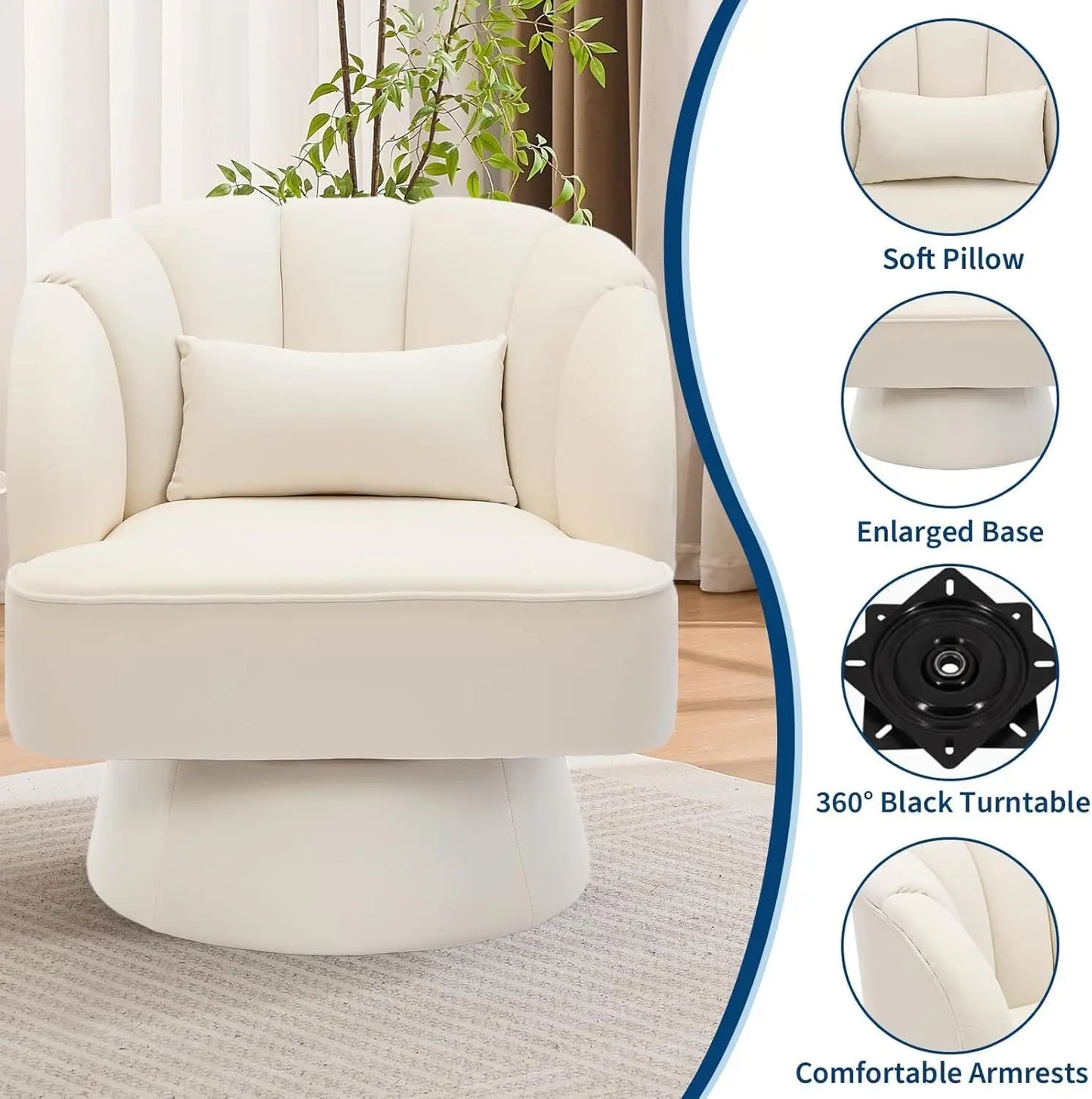 Modern 360° Swivel Barrel Accent Chair  for Bedroom, Office