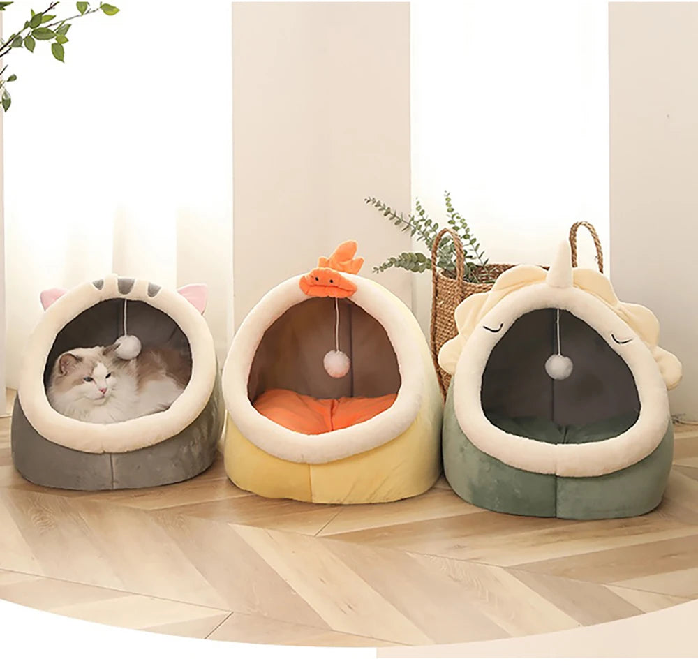 Deep Cat or Small Dog Pet Bed in Cartoon Design.