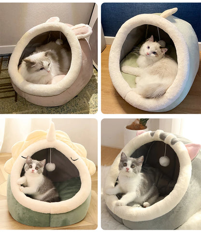 Deep Cat or Small Dog Pet Bed in Cartoon Design.
