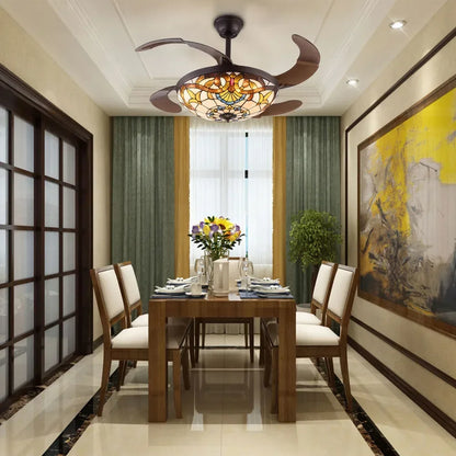 42 in Tiffany Style 3 Speed Ceiling Fan W/ 3 Color Changing LED Lights and Remote Control,