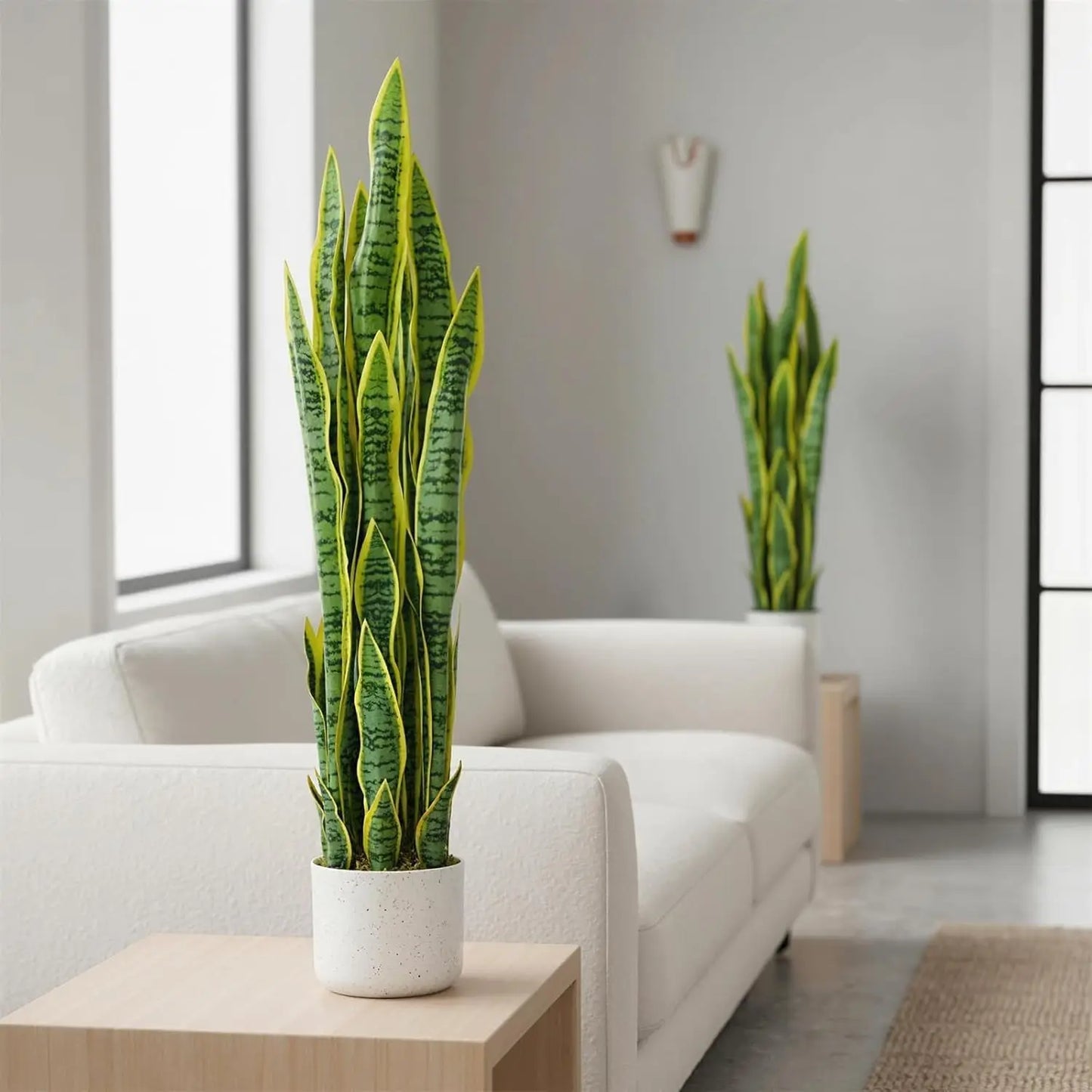 3FT Tall Artificial Snake Plant Sansevieria With White Planter