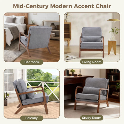 Mid Century Modern Lounge Chair,  Solid Wood Frame,