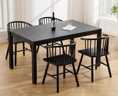 Set of 4 Black Wooden Farmhouse Dining Chairs with Wide Curved Spindle Back
