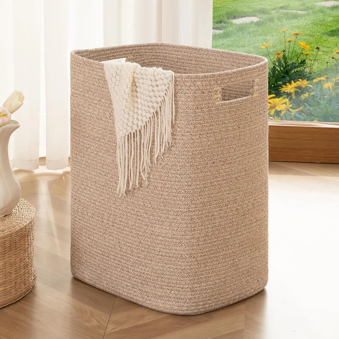 Rectangle Cotton Laundry Hamper/Blanket Basket