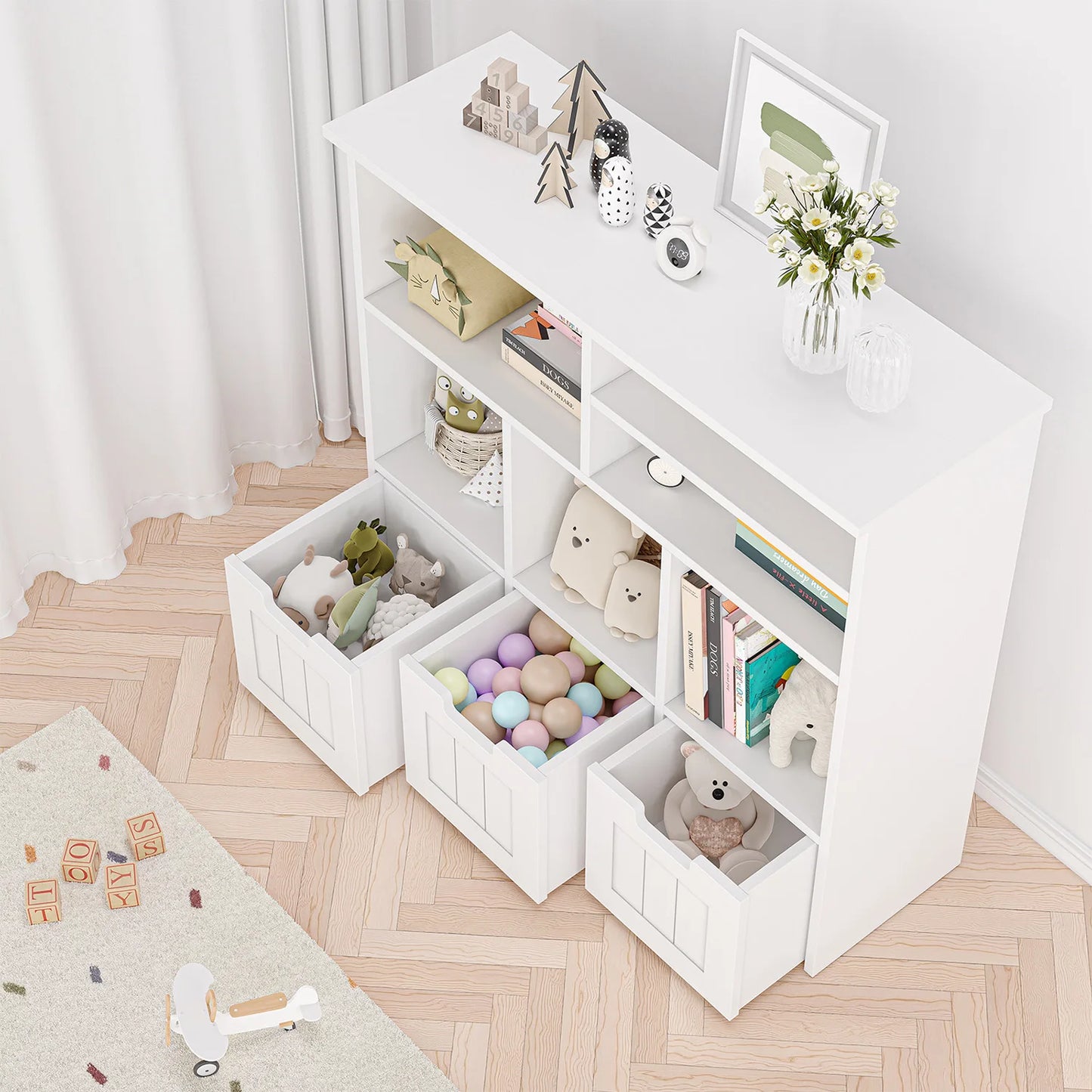 2-Shelf Toy and Book Organizer with 3 Removable Drawers