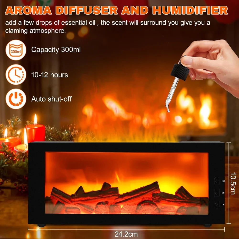 300ml Fireplace Essential Oil Aromatherapy Diffuser  with 7 Colorful Large Flames