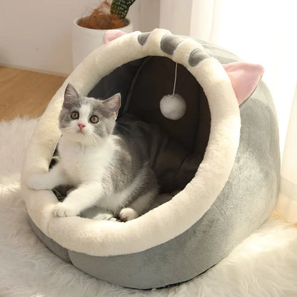 Deep Cat or Small Dog Pet Bed in Cartoon Design.
