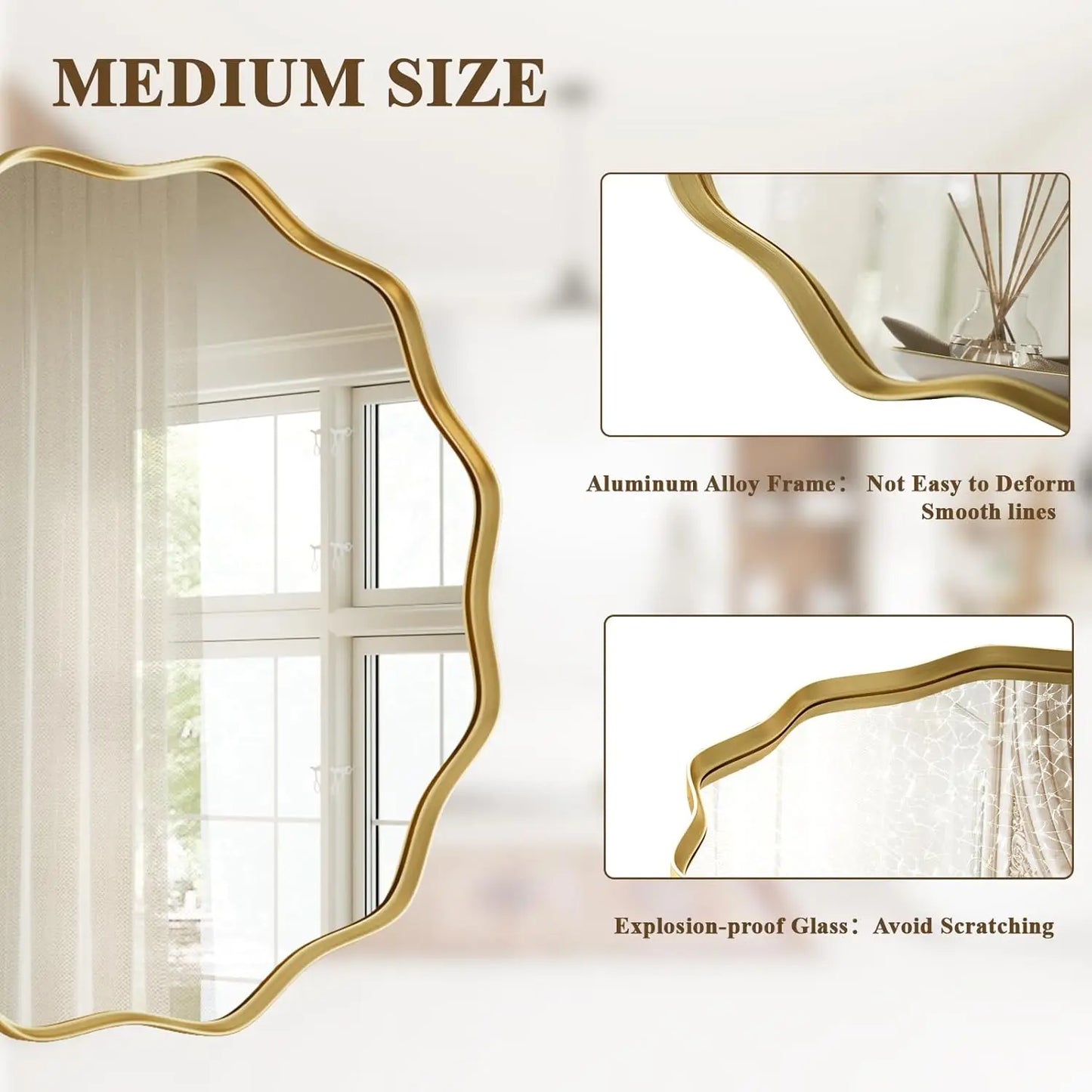 24 " Wavy Edge Gold Tone Scalloped Circular Mirror with Tempered Glass