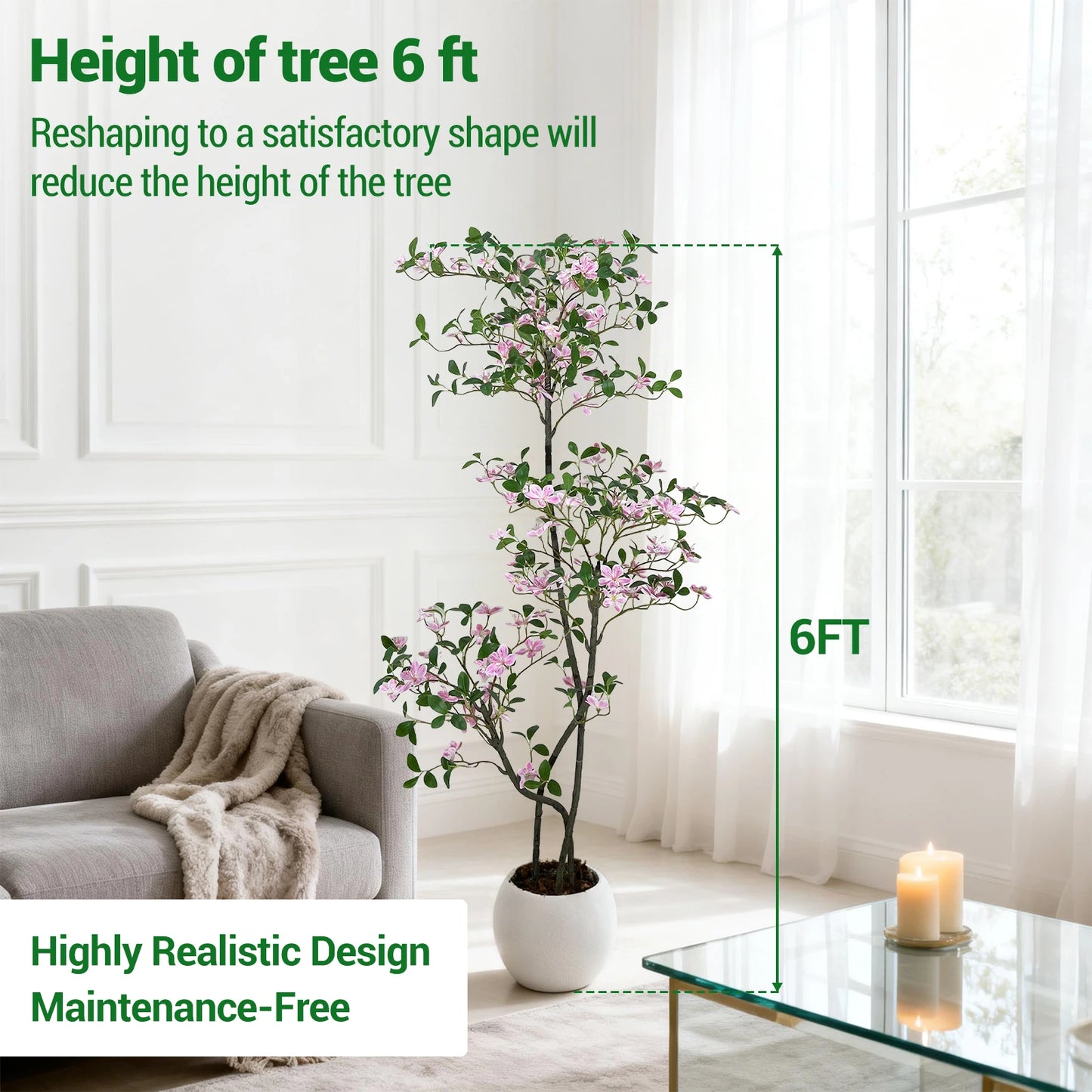Realistic Pink Blossom Faux Jasmine Tree with UV-Resistant Leaves and  White Planter