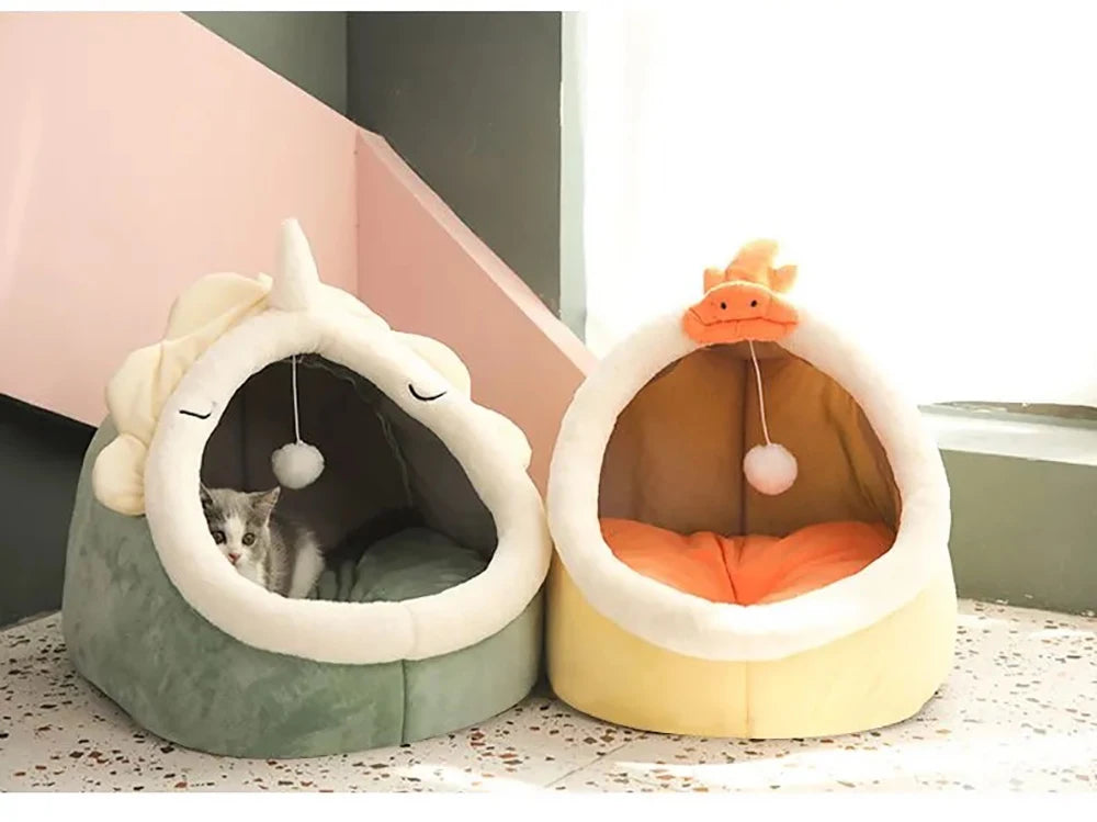 Deep Cat or Small Dog Pet Bed in Cartoon Design.