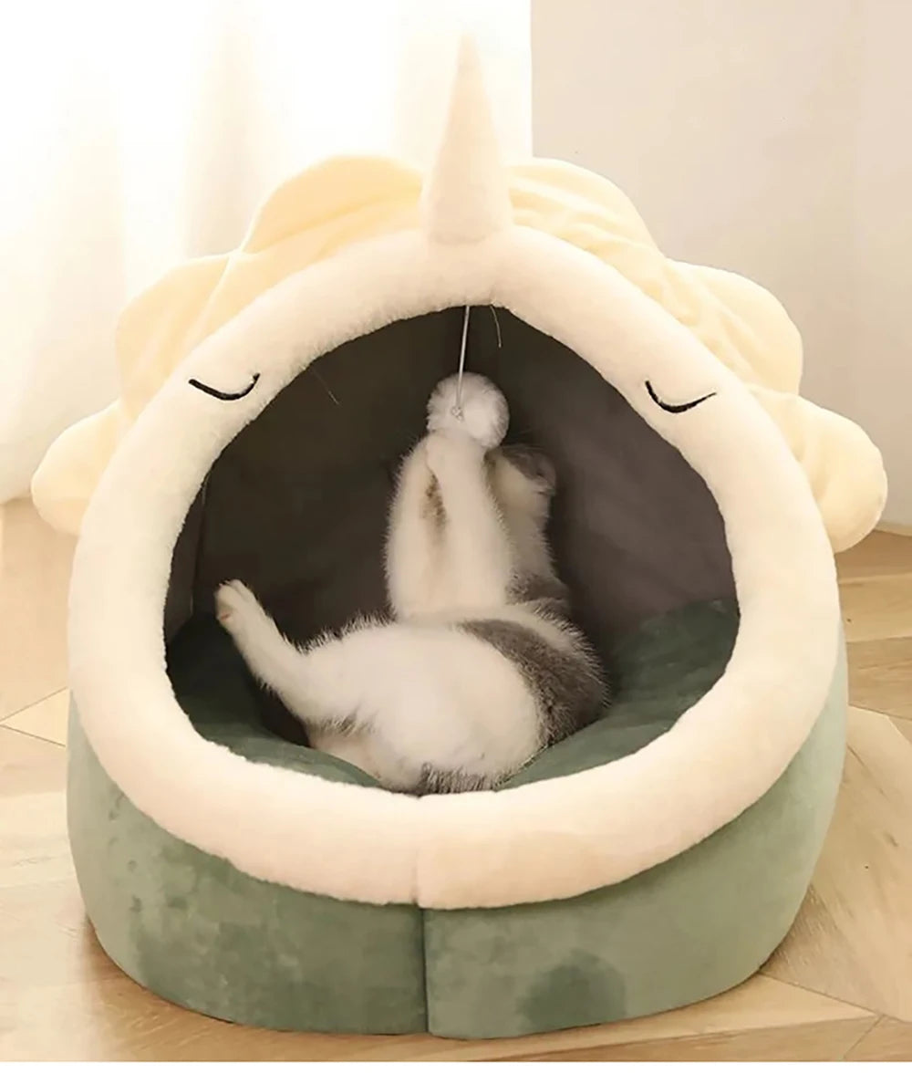 Deep Cat or Small Dog Pet Bed in Cartoon Design.