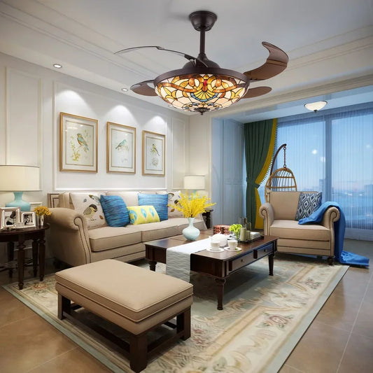 42 in Tiffany Style 3 Speed Ceiling Fan W/ 3 Color Changing LED Lights and Remote Control,