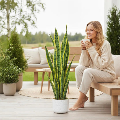 3FT Tall Artificial Snake Plant Sansevieria With White Planter