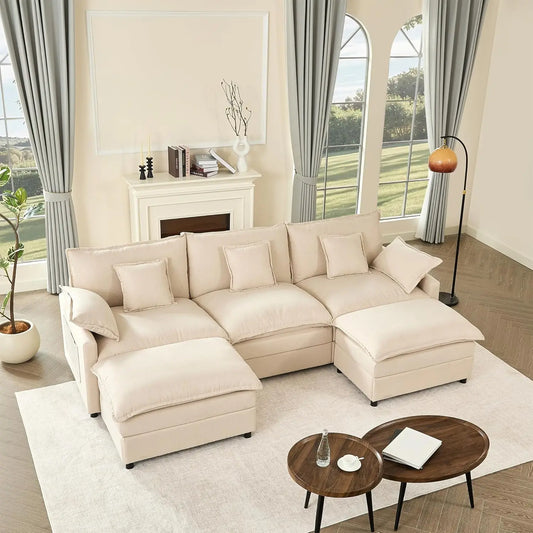 108" Deep Seat Comfy Cloud U Shaped Sectional Sofa