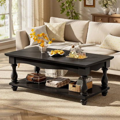 Farmhouse Coffee Table with Storage, Mid Century Coffee Tables for Living Room, 47 inch Modern 2-Tier Rectangle, Customized
