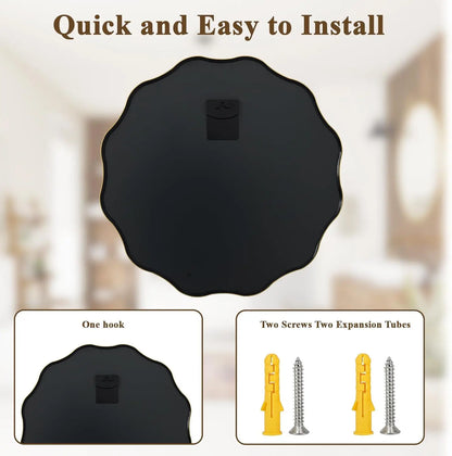 24 " Wavy Edge Gold Tone Scalloped Circular Mirror with Tempered Glass