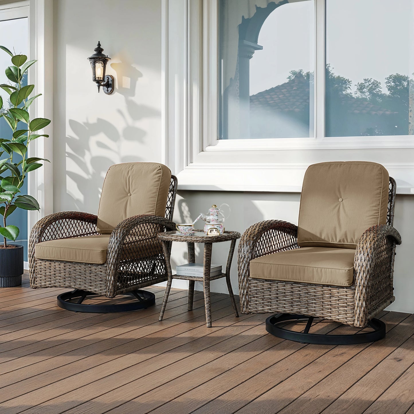 3 Pieces Rotating Rocker Patio Furniture Set