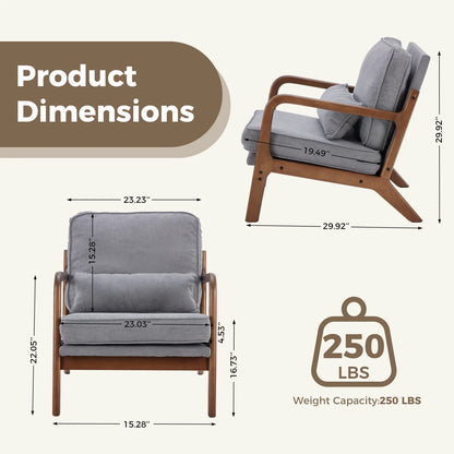 Mid Century Modern Lounge Chair,  Solid Wood Frame,