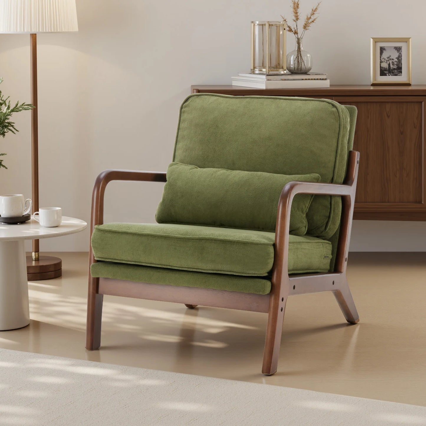Mid Century Modern Lounge Chair,  Solid Wood Frame,