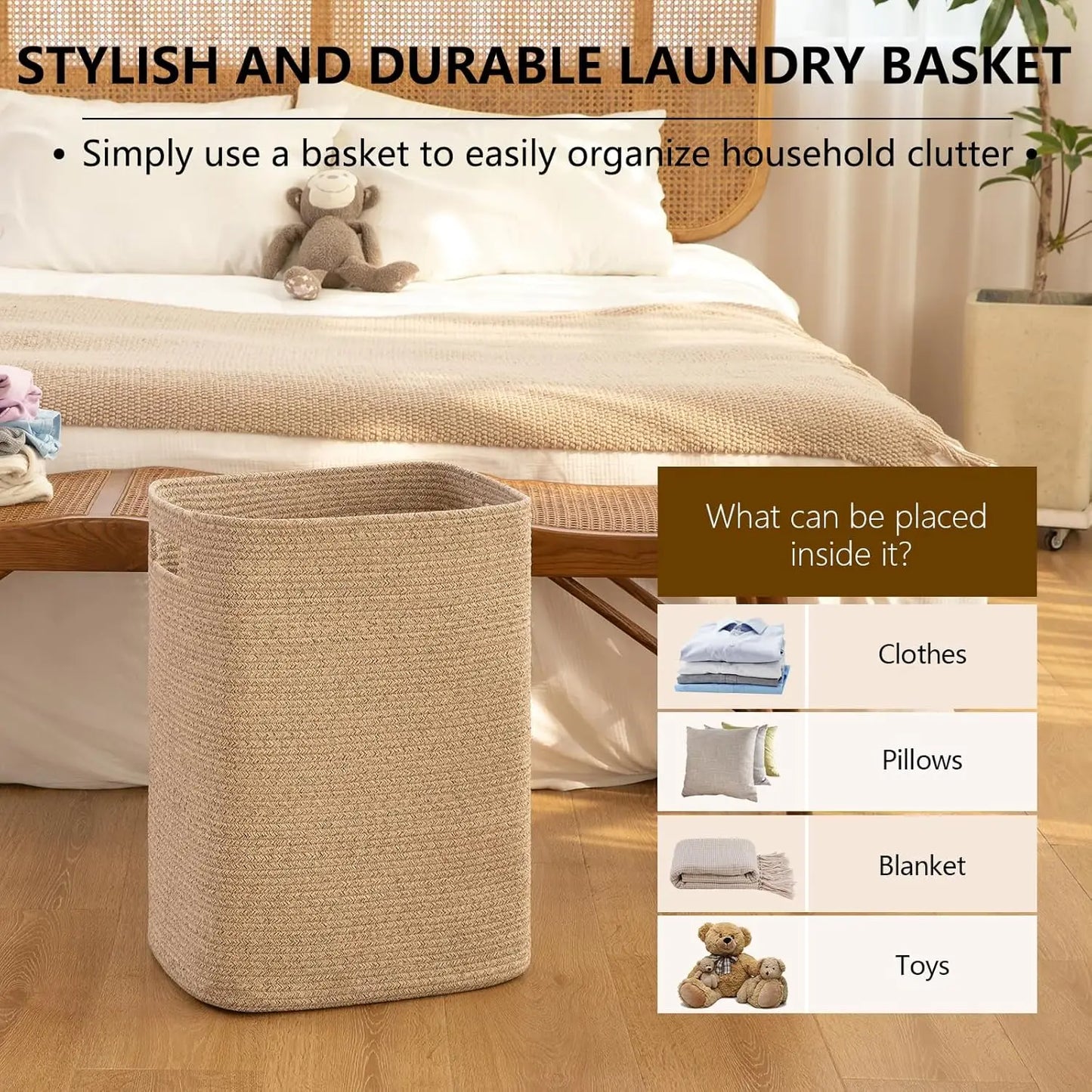 Rectangle Cotton Laundry Hamper/Blanket Basket