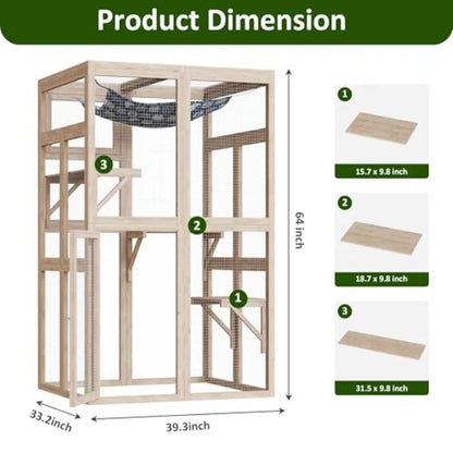 64 Inch Outdoor Cat Enclosure for Patio