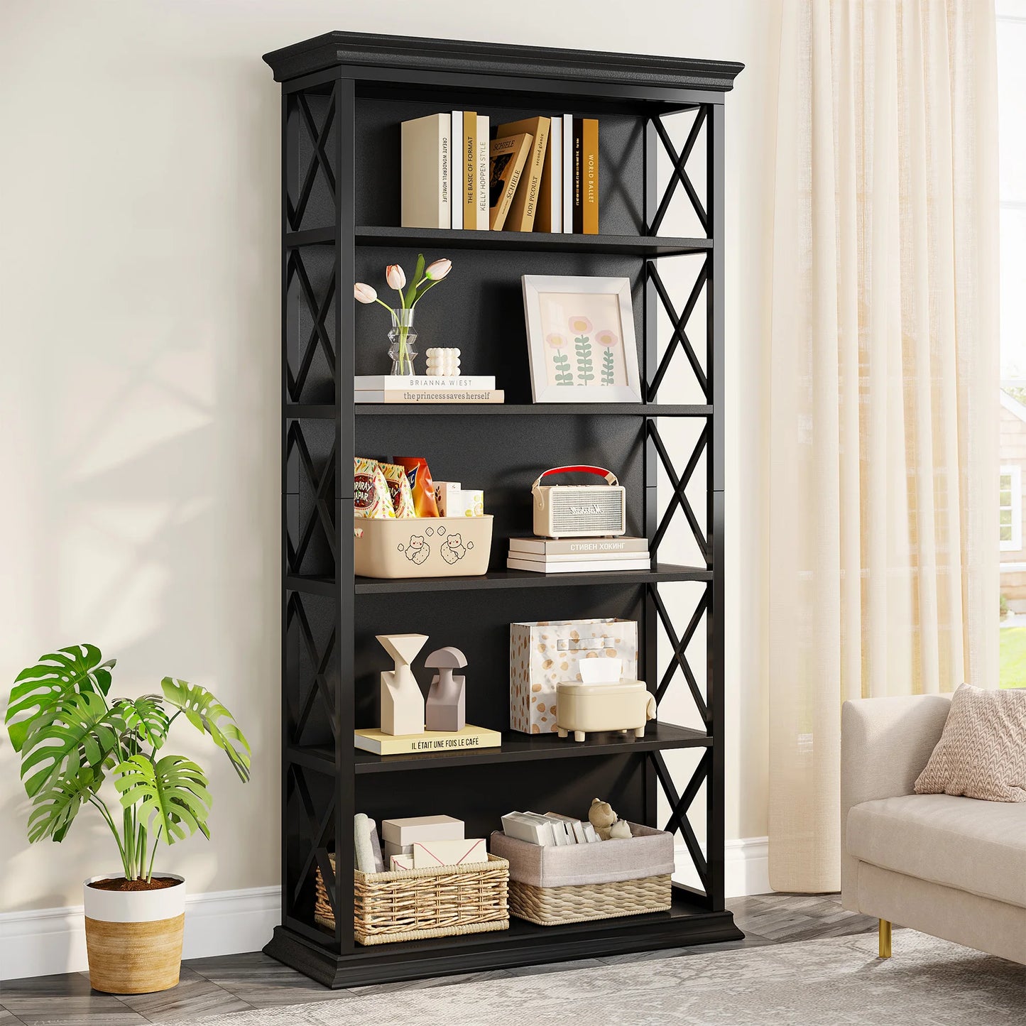 5 Shelf Industrial Display Bookshelf , 71 Inches