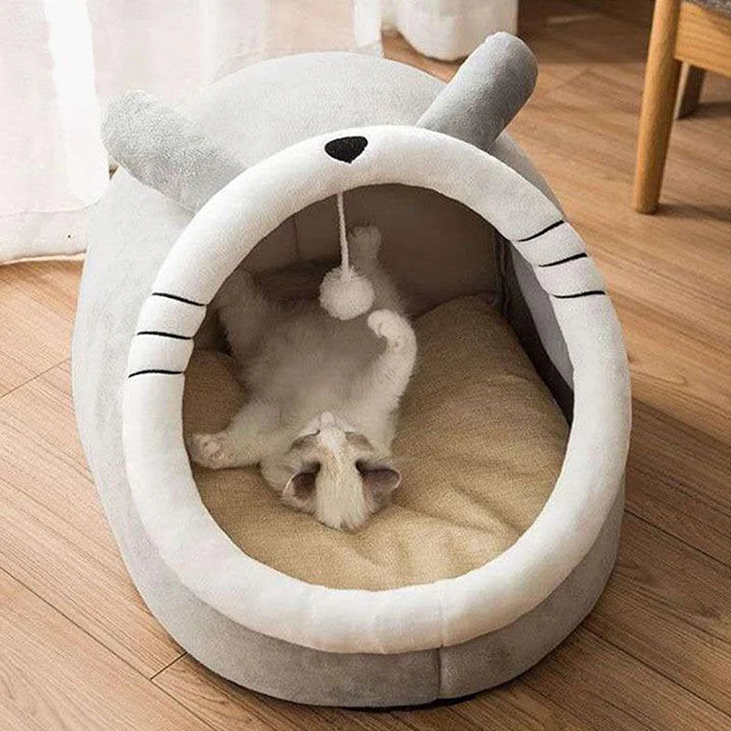 Deep Cat or Small Dog Pet Bed in Cartoon Design.