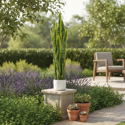 3FT Tall Artificial Snake Plant Sansevieria With White Planter