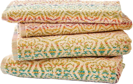 2 Luxury Bath and Hand Towel Set, Soft Multi-Color Cotton