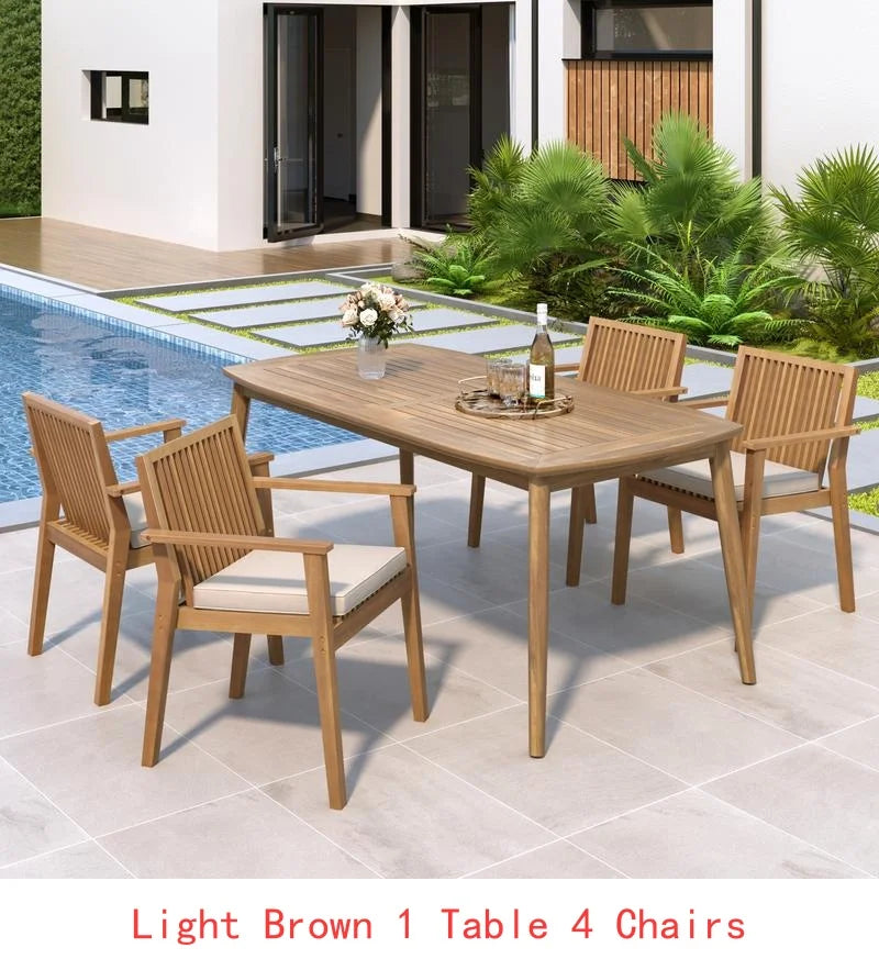 7-Piece Acacia Outdoor Dining Set - 70.75" Table & 6 Chairs w/ Cushions for Patio & Garden