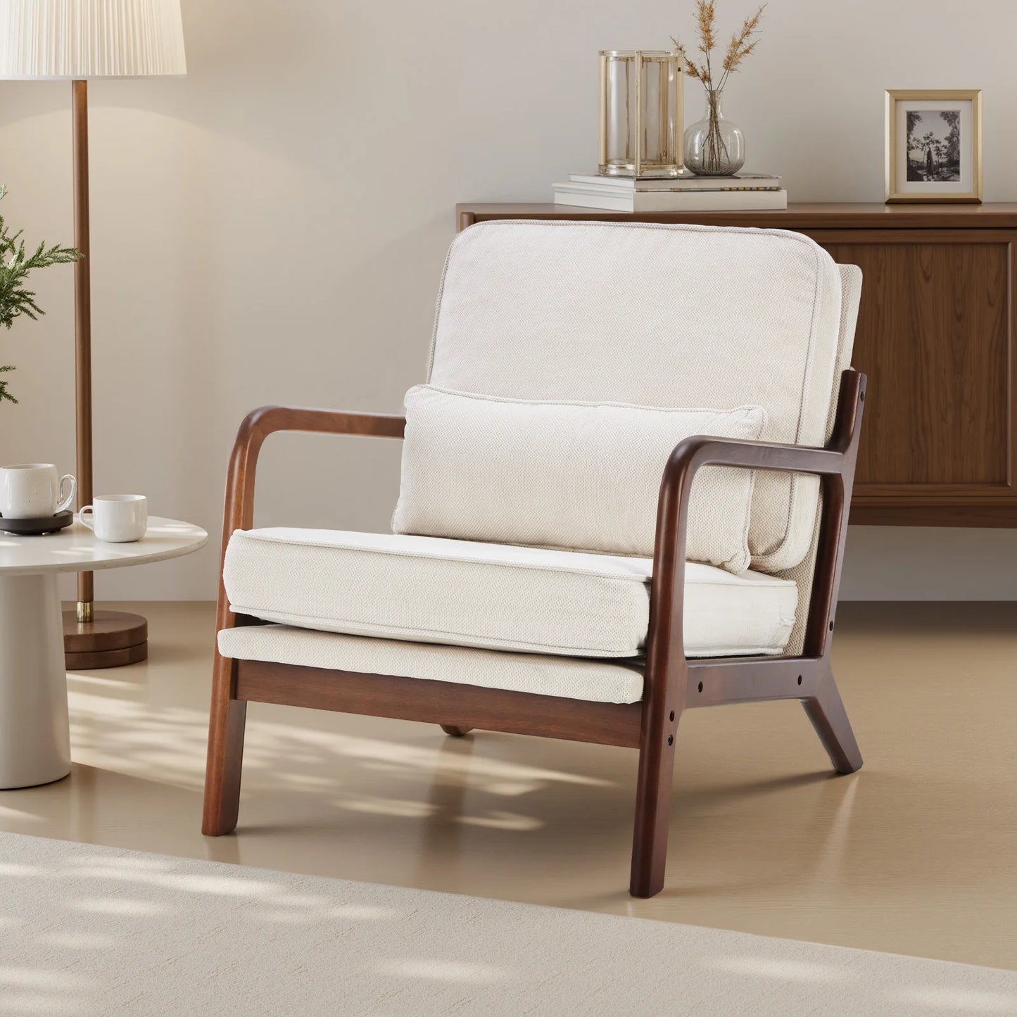 Mid Century Modern Lounge Chair,  Solid Wood Frame,